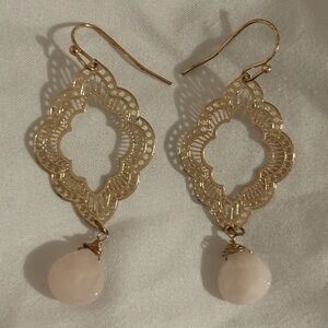 Elegant Gold and Pink rose quartz Dangle Earrings
